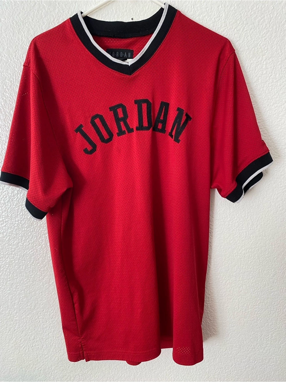Jordan Red Mesh Short-Sleeve Jersey with Black Trim